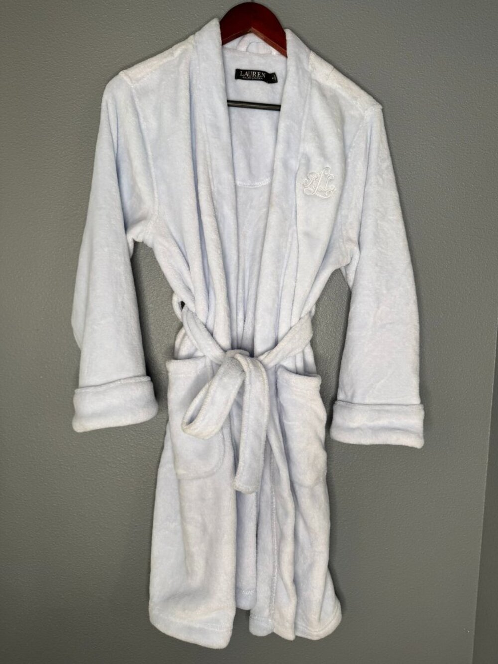 Lauren Ralph Lauren Plush Fleece Wrap Robe Light Blue Medium Shawl Collar Belted